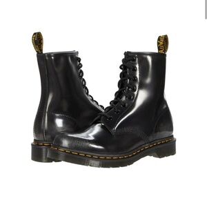 Black Dr. Marten’s boots with metallic toe and heel, size US women’s 9 // UK 7